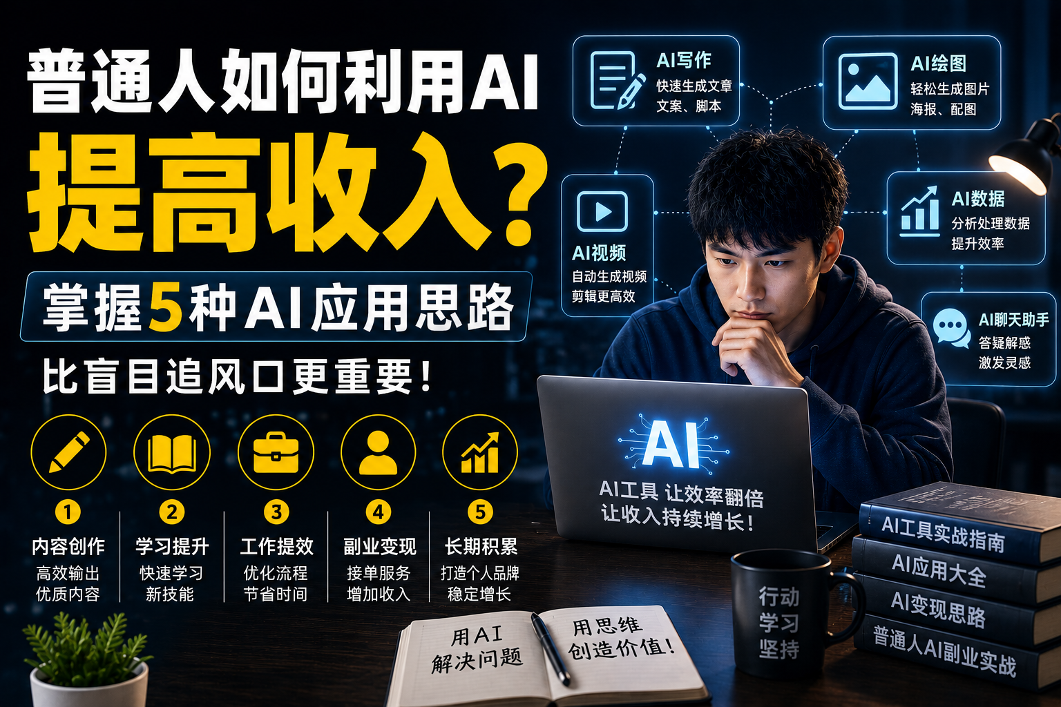 普通人如何利用AI提高收入?掌握这5种AI应用思路,比盲目追风口更重要