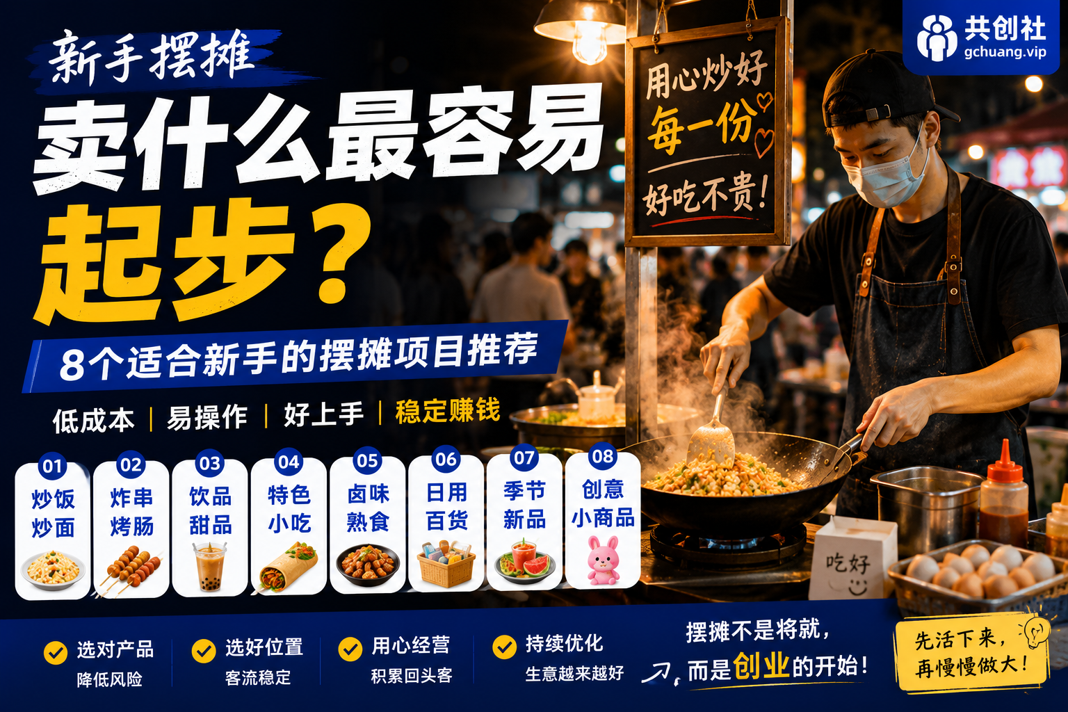 新手摆摊卖什么最容易起步？普通人低成本创业的8个方向（2026）-共创社
