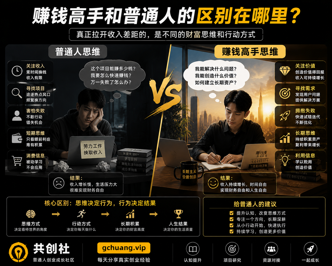 赚钱高手和普通人的区别在哪里？财富思维决定收入高度-共创社