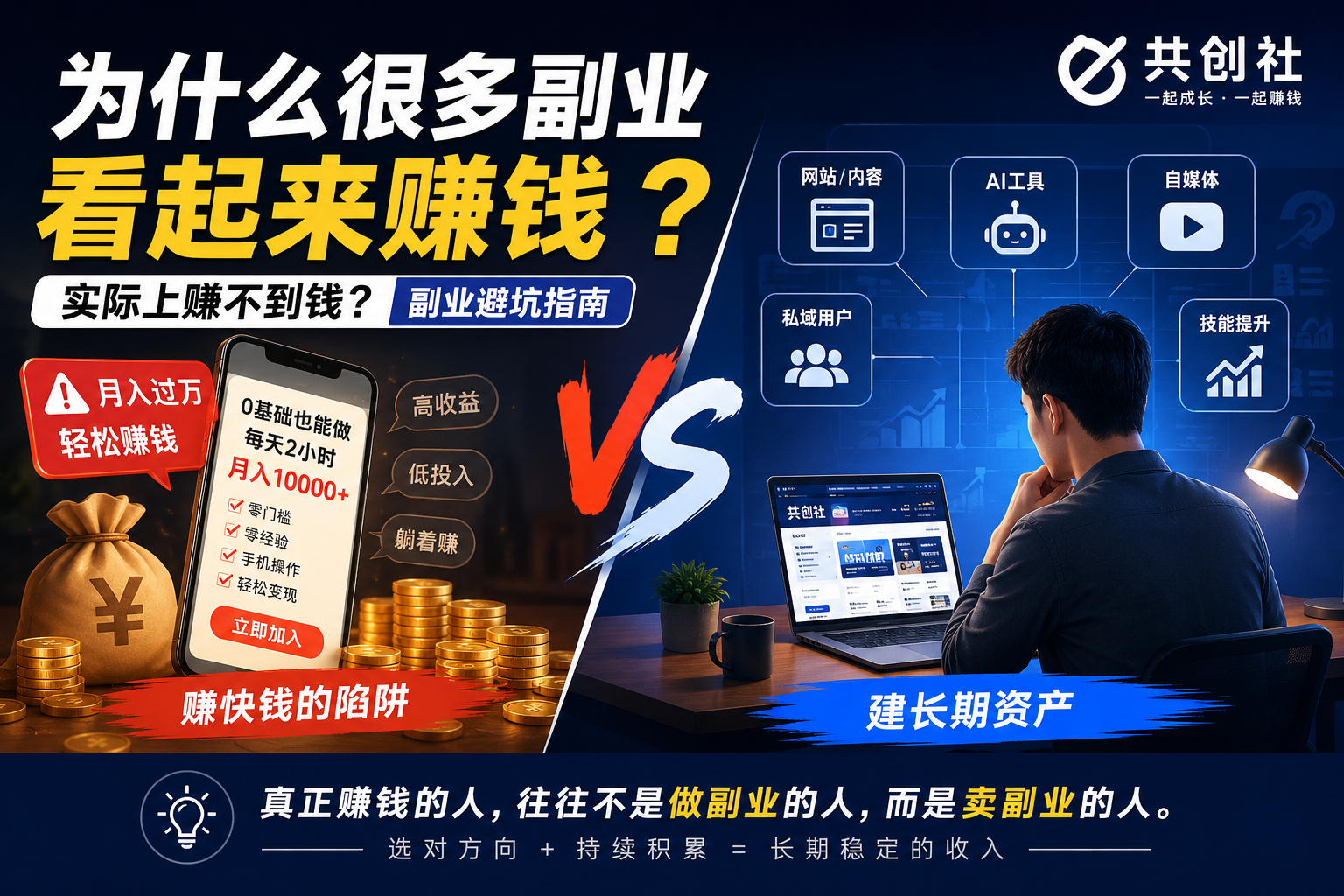 为什么很多副业看起来赚钱，实际上赚不到钱？-共创社