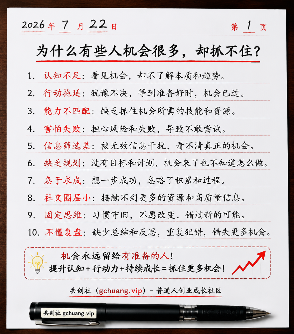 为什么有些人机会很多，却抓不住？普通人提升成长思维的方法-共创社